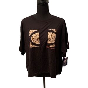 Champion Cropped Leopard Colorblock Logo Tee XXL NWT